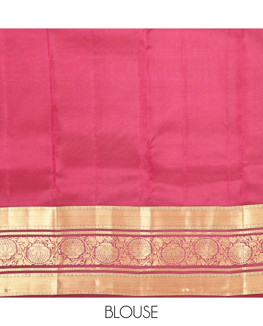 Red Vasundhara Lite Silk Mix Saree, Woven with Zari Buttas, a Contrast Border of Kodi Visiri Designs, Grand Vanki Pallu, and a Contrast Blouse