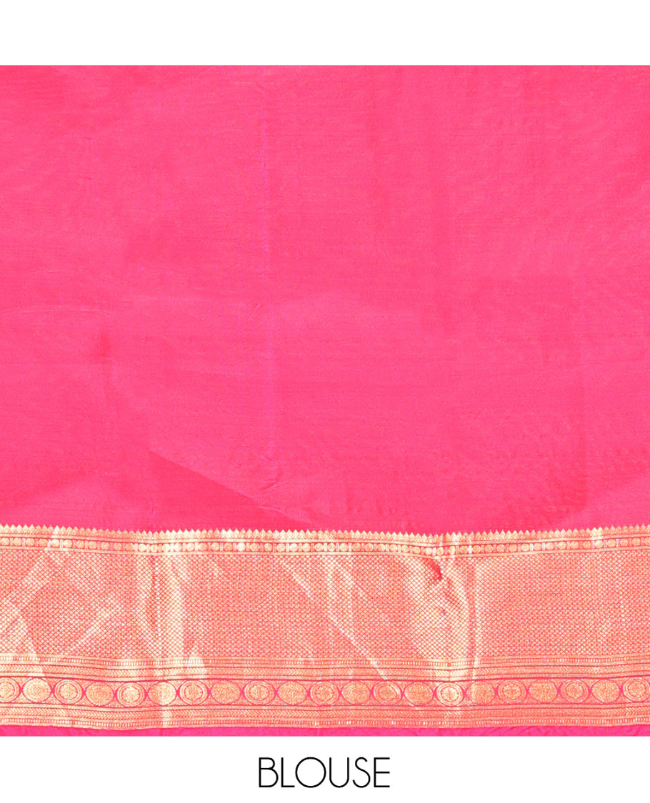Pink-Orange Zari Design Vasundhara Lite Silk Mix Saree, Contrast Traditional Border, Contrast Blouse