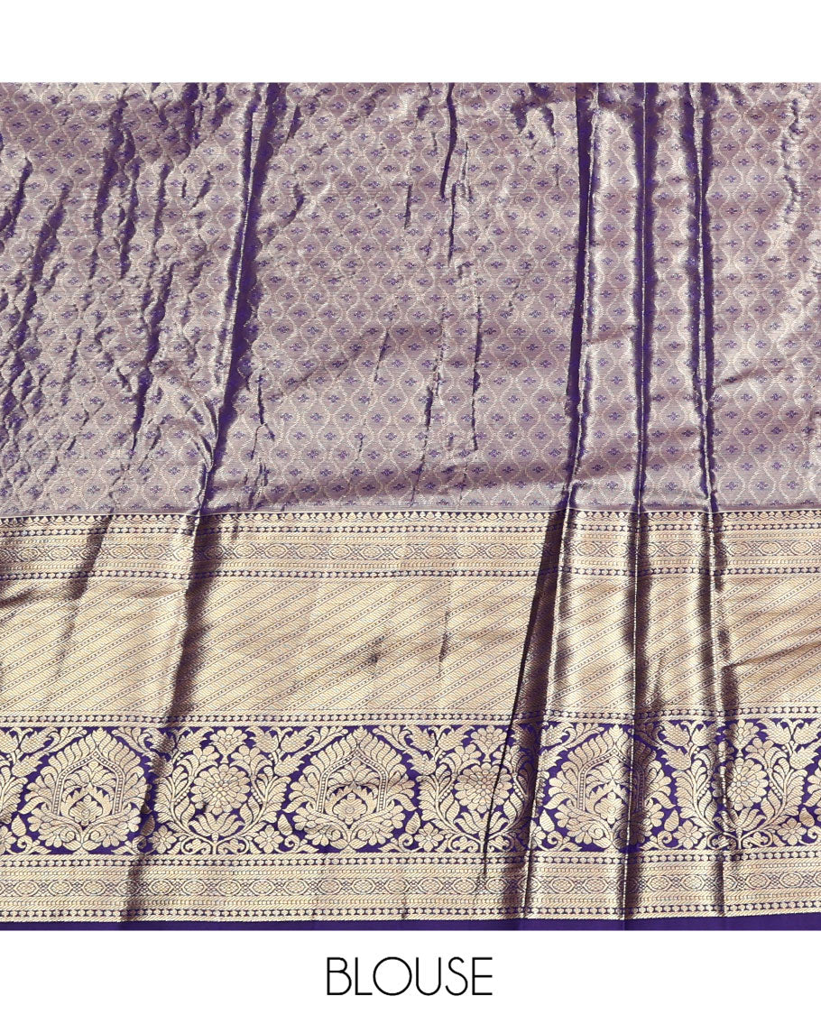 Green Art Silk Half-Saree, Spotlighted with Jacquard Design, Contrast Traditional Zari Border, Paired with a Contrast Jacquard Blouse, and an Intricate Dhavani