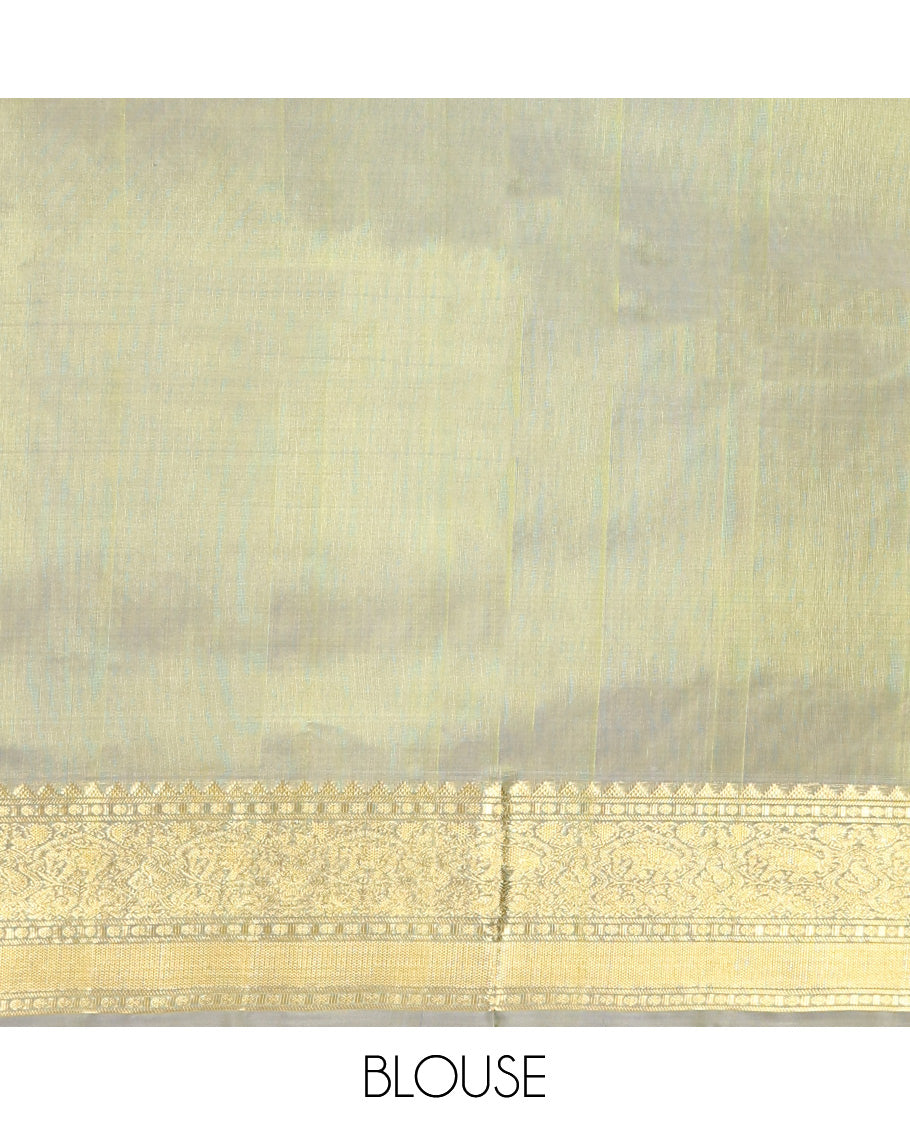 Turquoise Chevron Striped Venkatagiri Silk Saree, Contrast Traditional Border, Jaal Pallu, Contrast Blouse