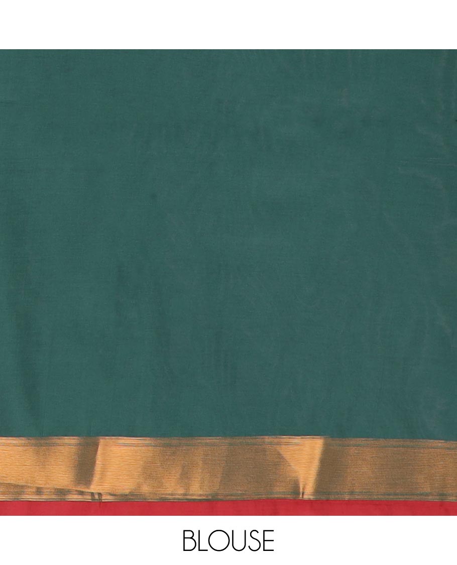 Maroon with green patola design mulberry silk aree , double side border with one side bavanchi small border