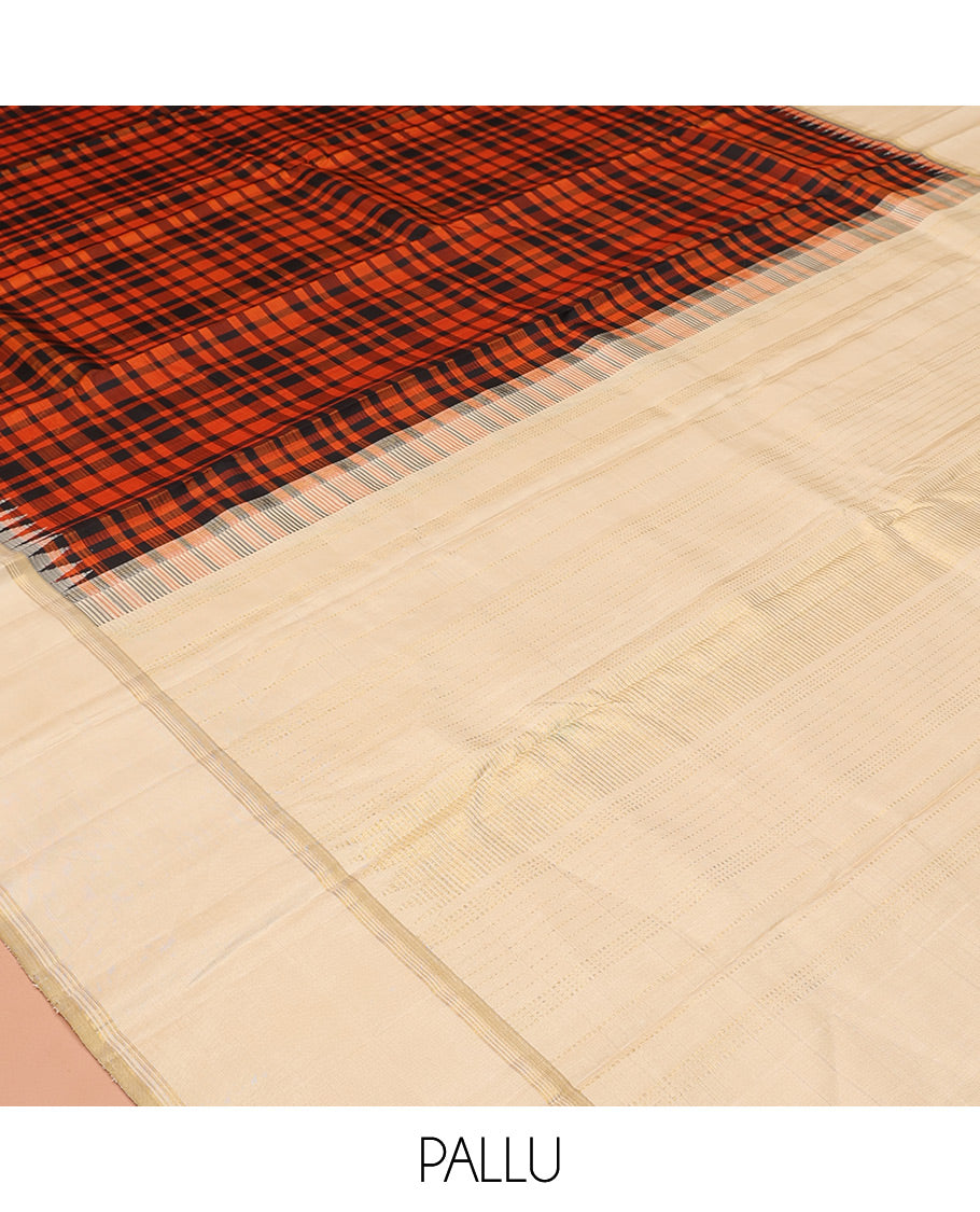 Orange Checks Saree