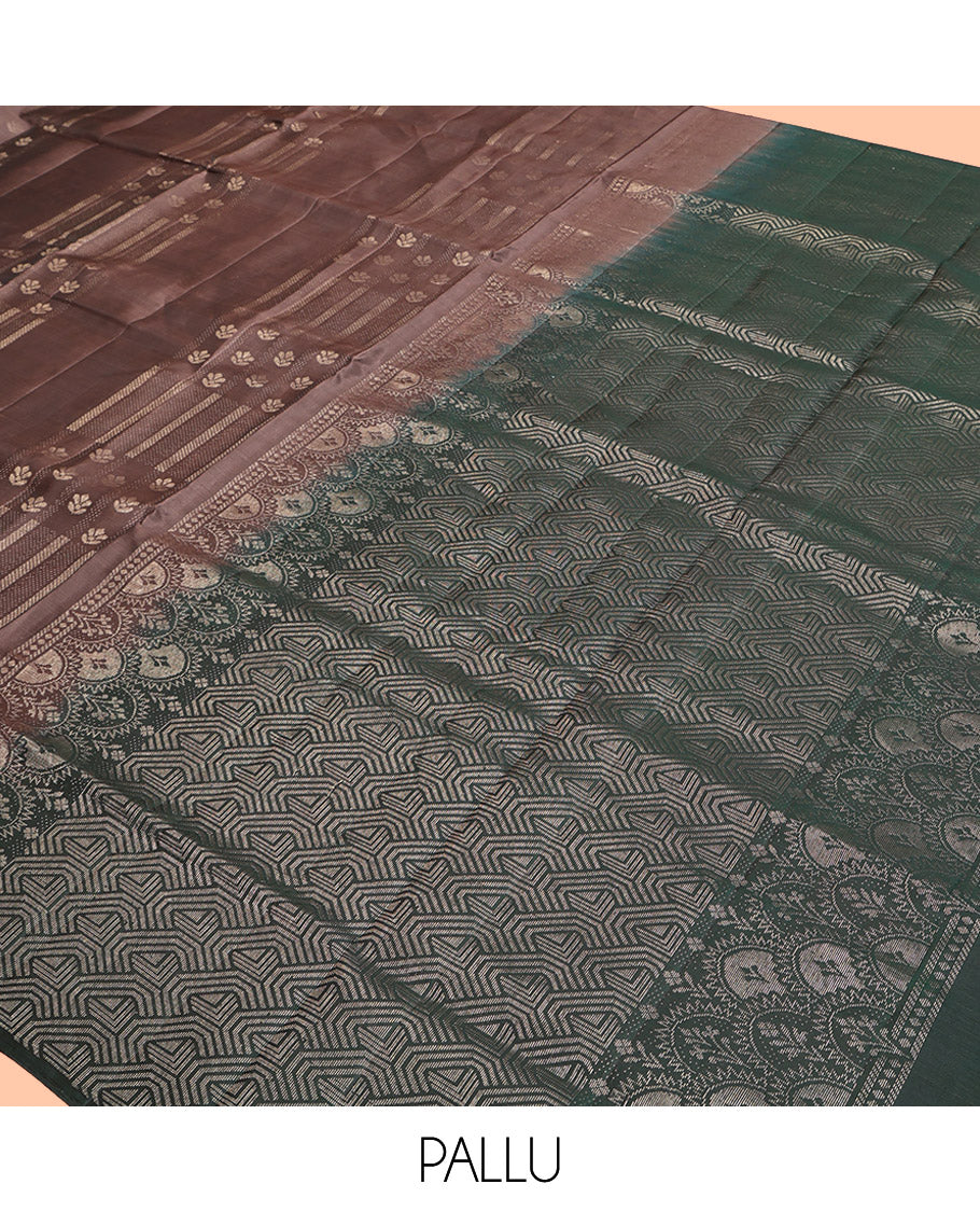 Borderless Brown Mayuri Lite Silk Mix Saree, Steeped with Subtle Zari Buttas, Complemented by Contrast Intricately Designed Pallu and a Contrast Blouse