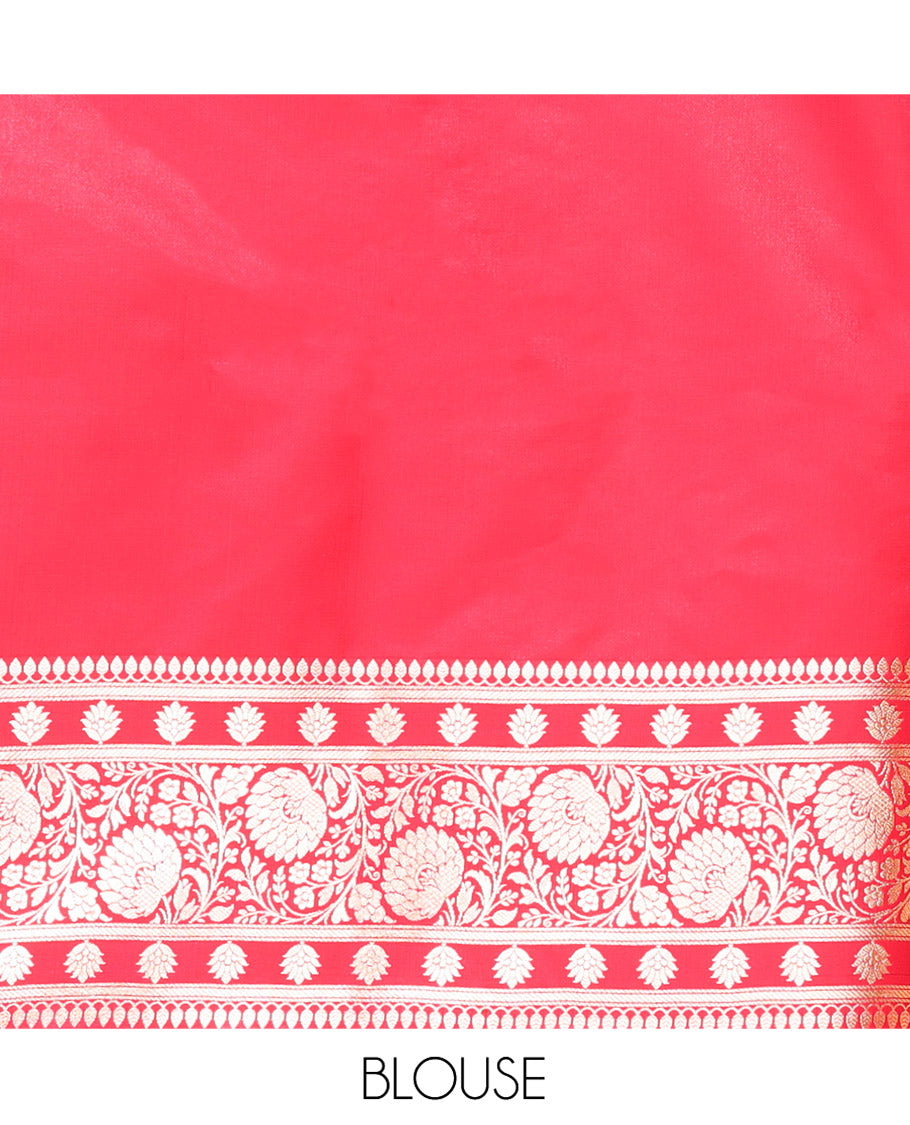 Eggplant Purple Semi-Banaras Saree, Finely Crafted with Jaal Jacquard on Its Body, Complemented by a Contrast Floral Creeper Design Border, Intricately Designed Pallu, and Paired with a Contrast Blouse