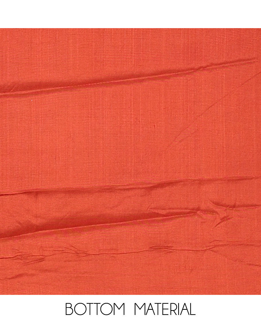 Rust material chudidar set, copper zari buttas and jaal design semi-modal silk top, plain santoon bottom, and zari design woven semi-modal silk dupatta