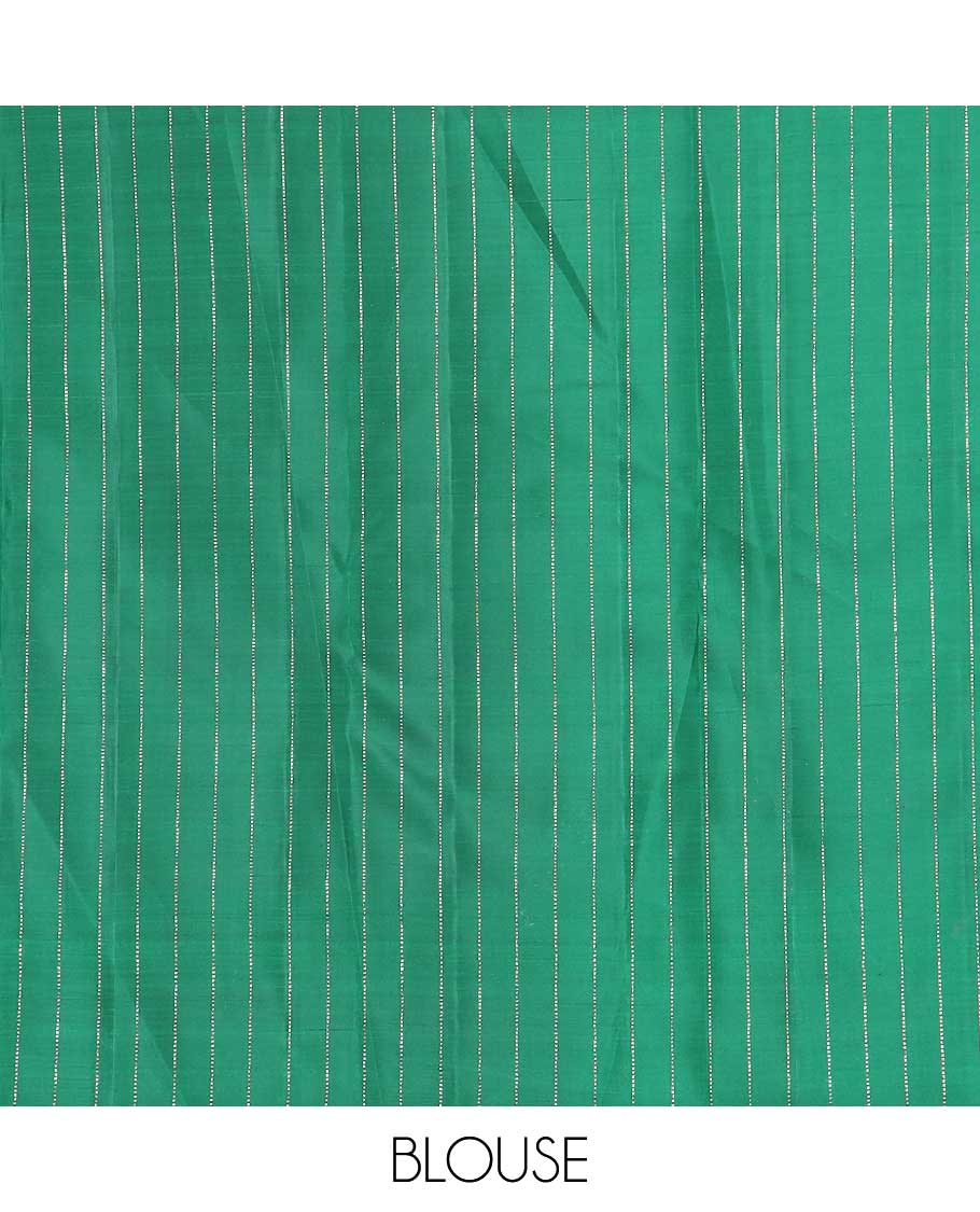 Borderless dark green floral design kancheepuram silk saree with argyle design pallu