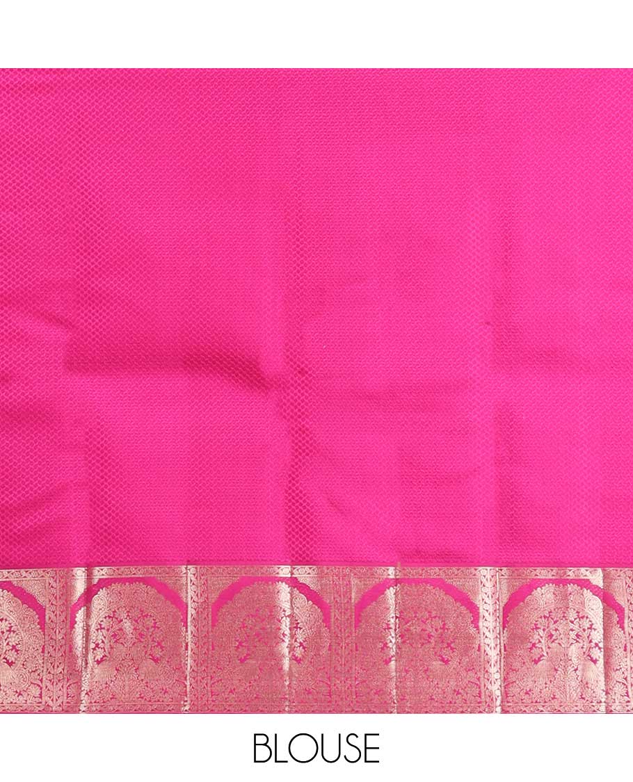 Magenta floral jacquard kancheepuram silk saree with self floral intricate border &striped, floral design pallu