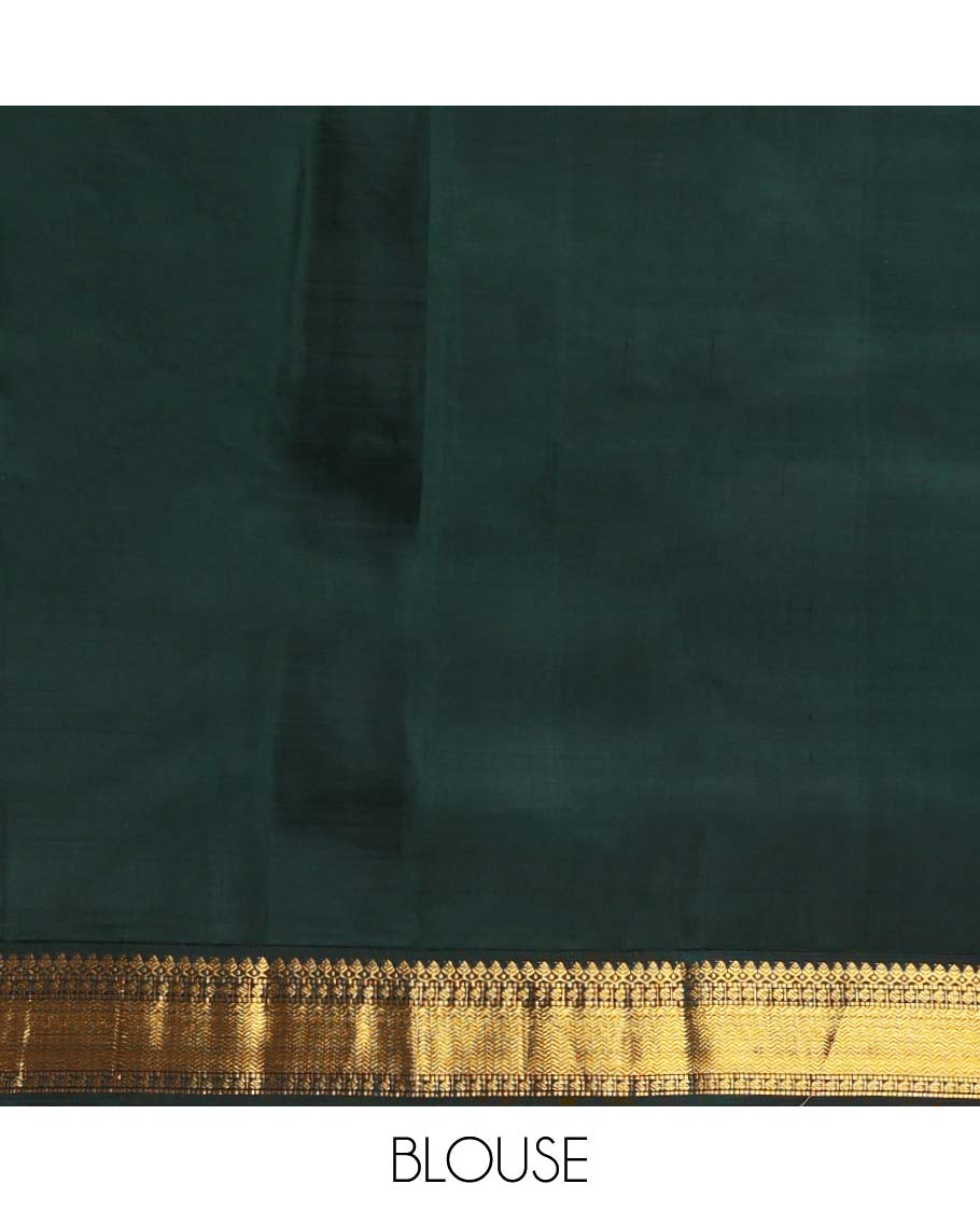 Light blue floral buttas silk saree with contrast border of thilakam mokku, manga, muthu, vanki design & zari design border