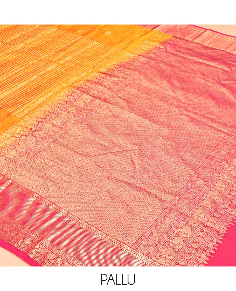 Pink-Orange Zari Design Vasundhara Lite Silk Mix Saree, Contrast Traditional Border, Contrast Blouse