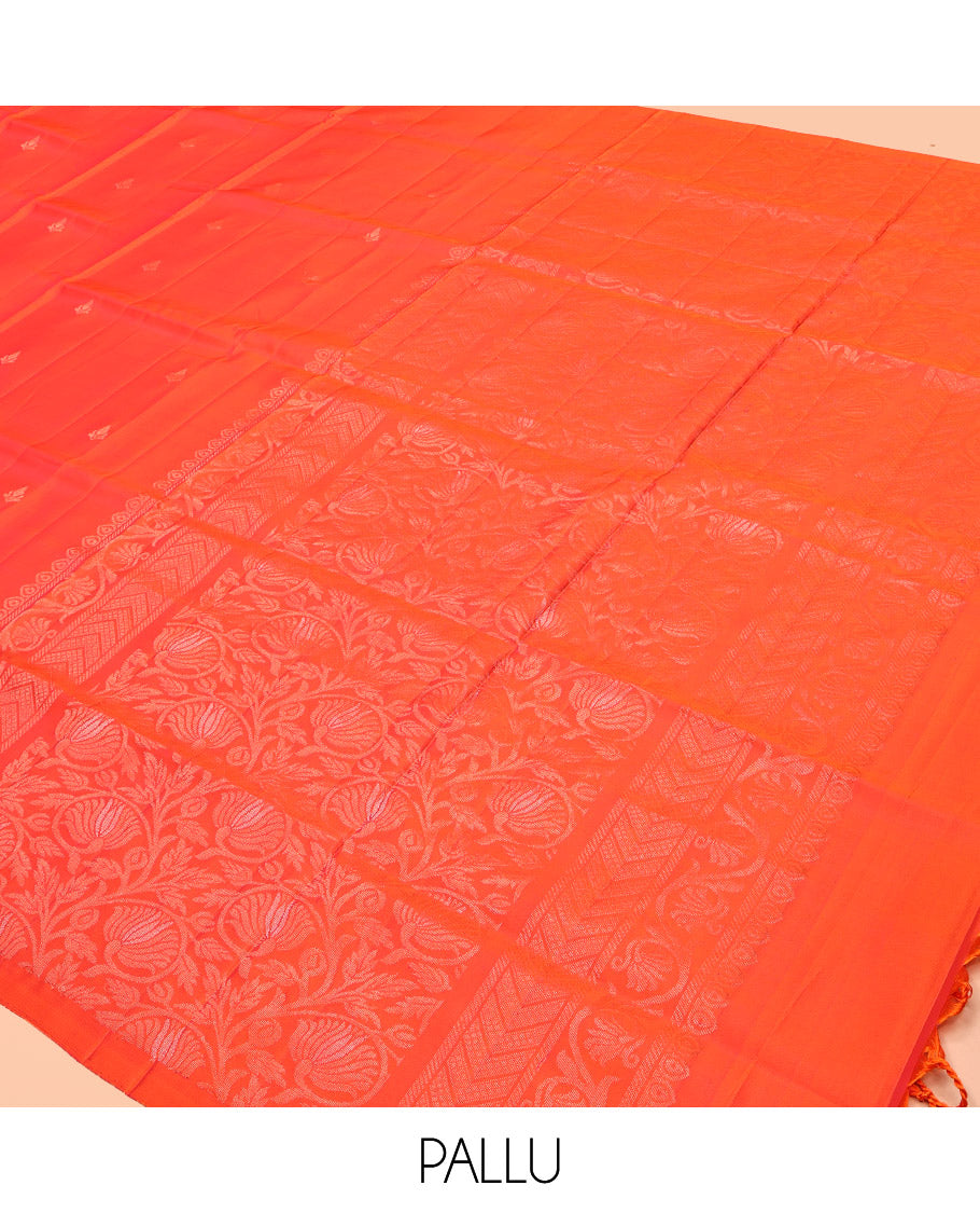 Orange Mayuri Lite Silk Mix Saree, Sparsely Threaded with Zari Buttas, a Subtle Floral Jaal Border, Pallu of Floral Jaal Design, and a Matching Blouse