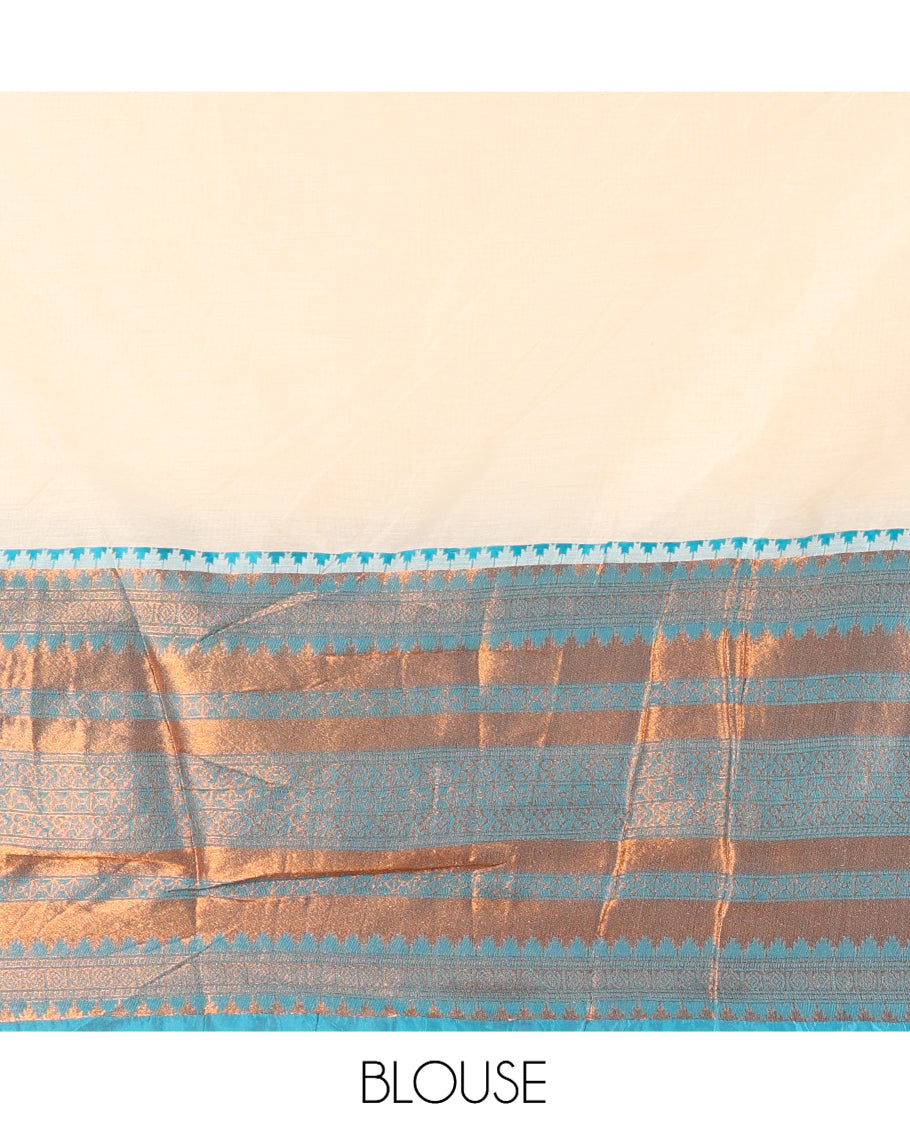 Cream-Rama Blue Semi-Silk Half-Saree