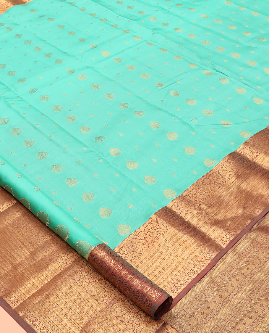 Blue Vasundhara Lite Silk Mix Saree, Embellished with Zari Buttas, a Contrast Traditional Zari Border, Grandly Decked Up Pallu, and a Contrast Blouse
