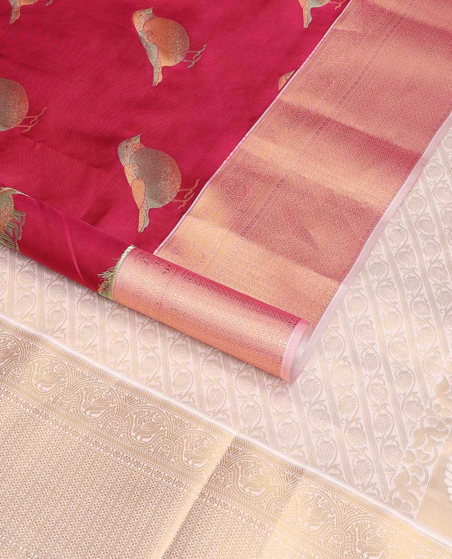 Maroon bird buttas vasundhara elite silk saree with contrast zari design border & intricate zari design pallu
