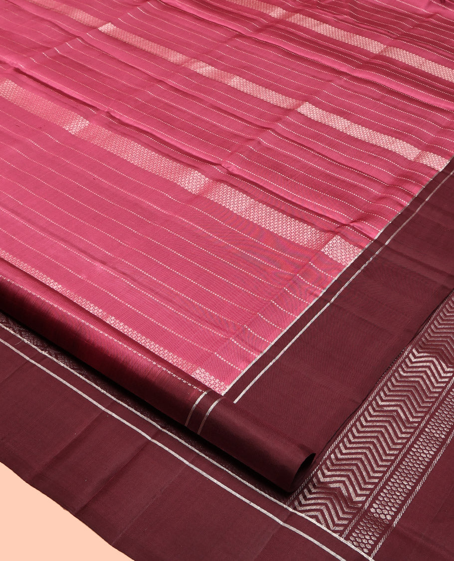 Pink Mayuri Soft Silk Saree, Detailed with Zari Stripes, Contrast Zari Striped Border, Grand Jaal Pallu, and Contrast Blouse