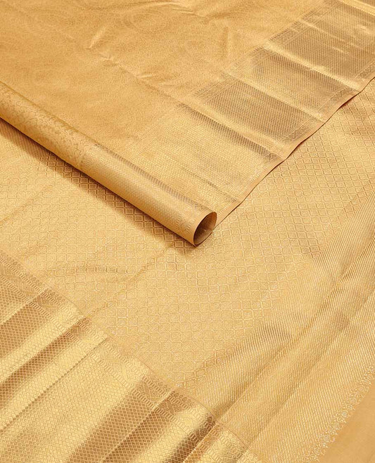 Sandal floral design silk saree with self border of thilakam mokku, mayil kann design & ogee design pallu