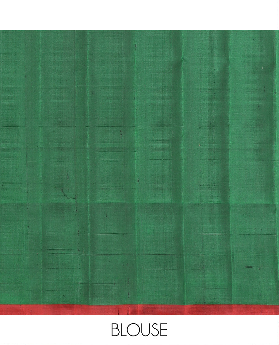 Multi-Color Micro-Checked Gadwal Saree Features a Captivating Contrast Temple Border, Sparsely Striped Pallu, and a Contrast Plain Blouse