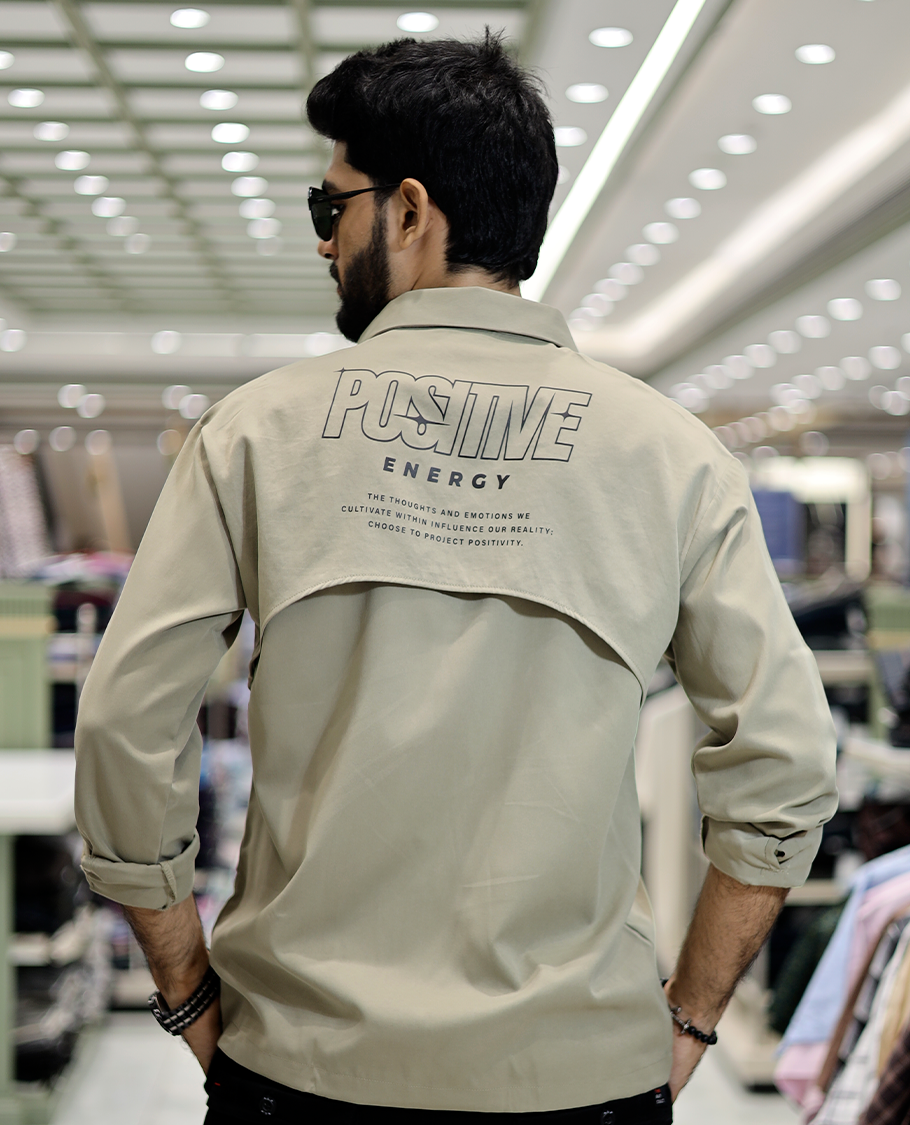 Beige Poly-Blended Back Flap Casual Shirt