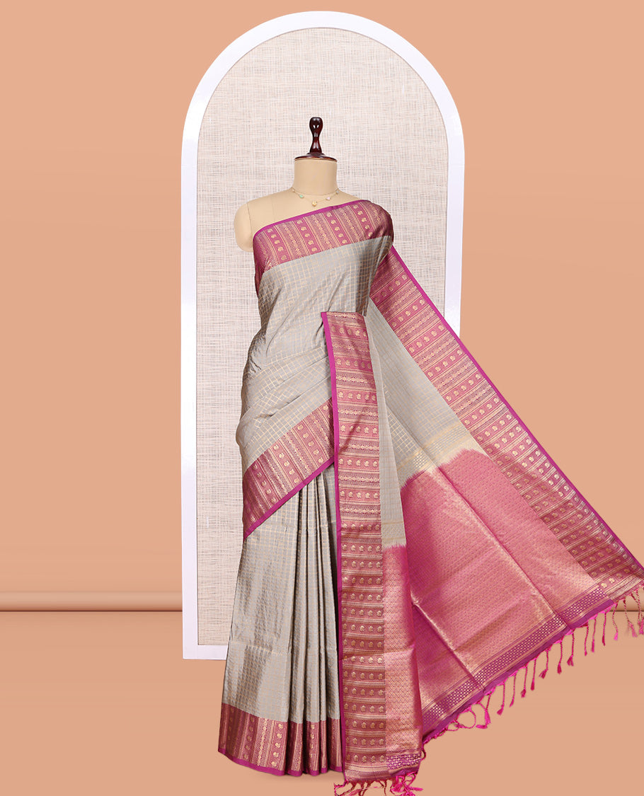 Grey Peacock Zari Design Budget Silk Saree