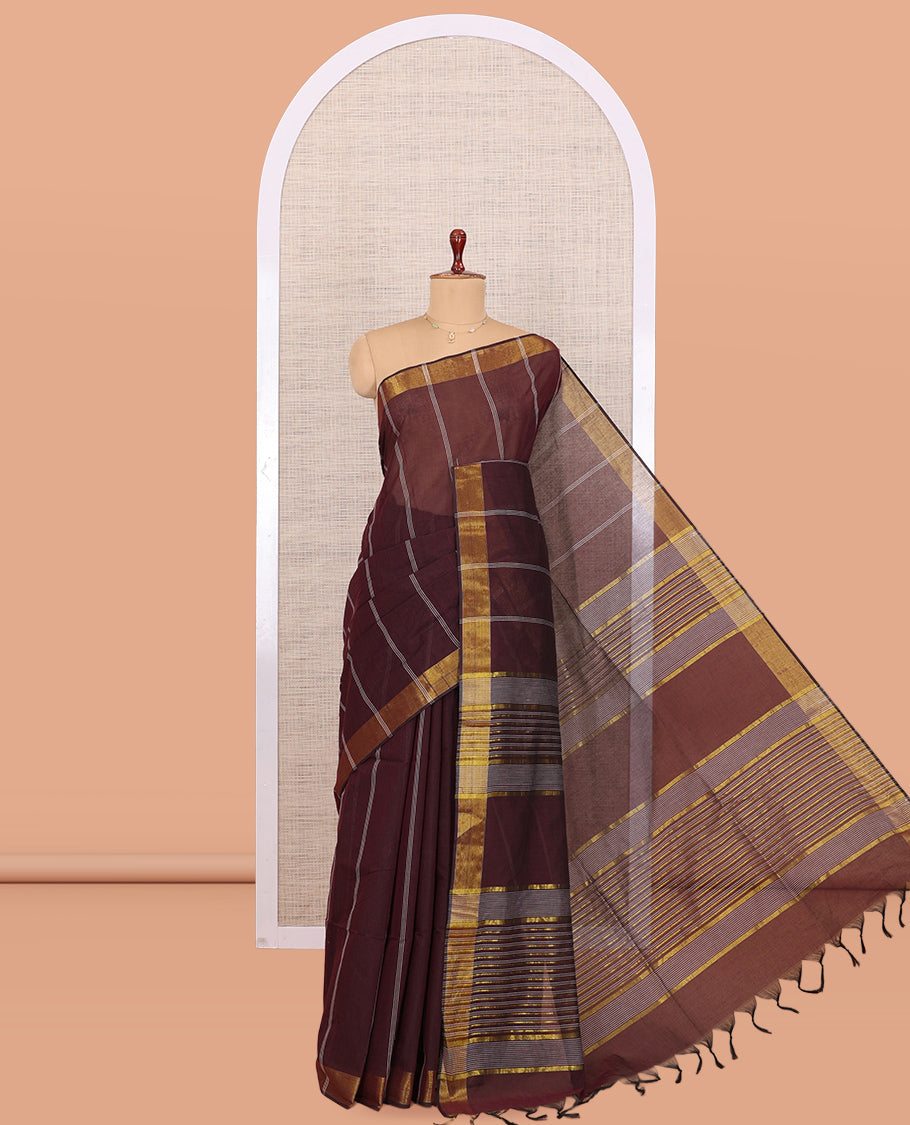 Maroon Jute Cotton Saree
