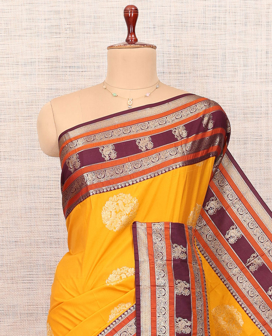 Mustard Yellow-Purple Budget Silk Saree