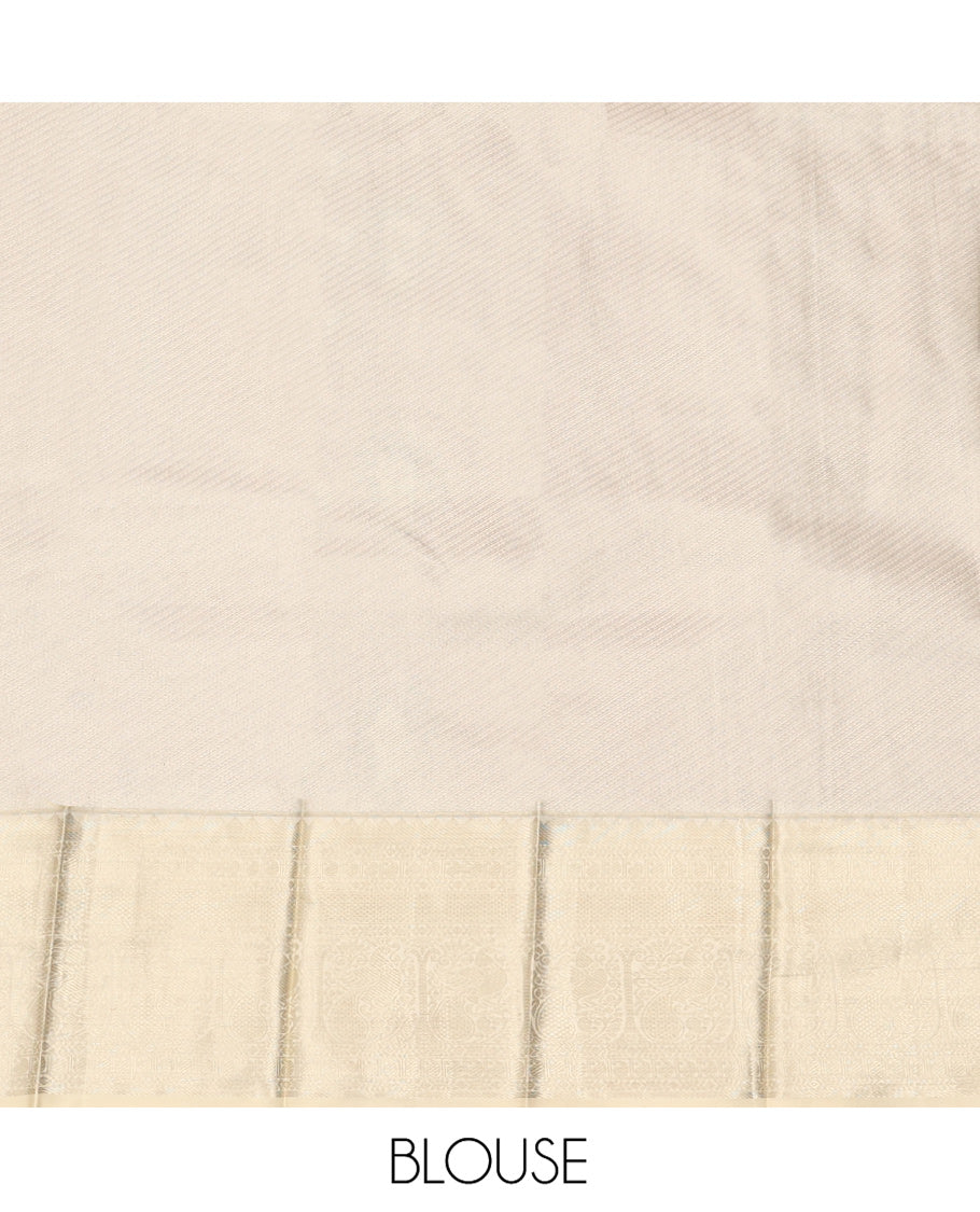 Rust Budget Silk Saree, Ornamented with Zari Buttas, Complemented by a Contrast Traditional Border, Sparsely Woven Pallu, and a Contrast Blouse