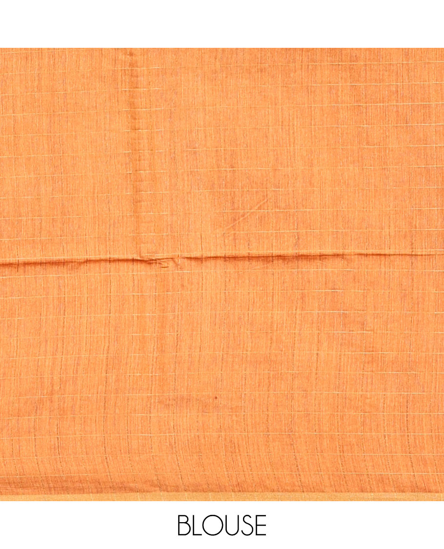 Orange Tussar Silk Saree, Sparsely Threaded with Stripes, a Subtle Border, a Striped Pallu, and a Matching Blouse