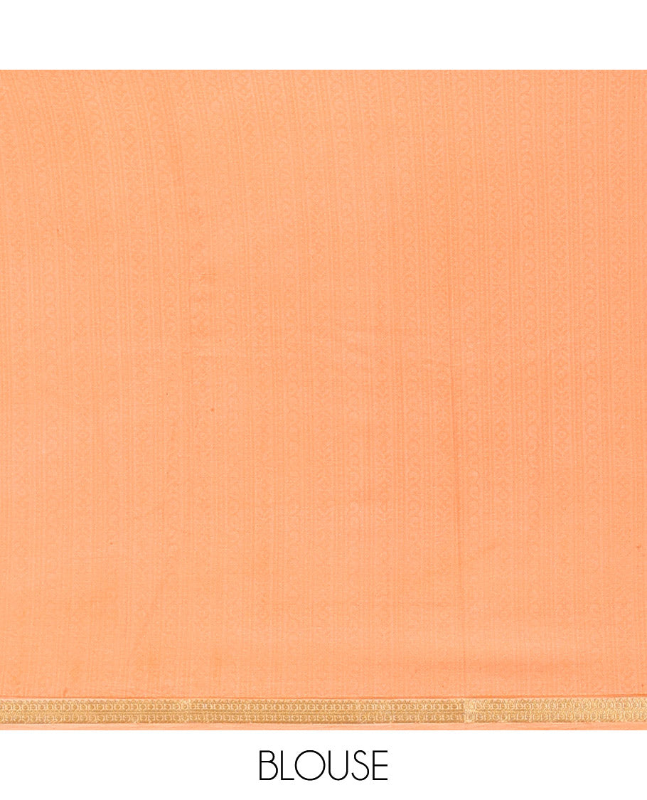 Pale Orange Printed Silk Saree, Embellished with Floral Print, a Zari Border, Floral Printed Pallu, and a Matching Blouse