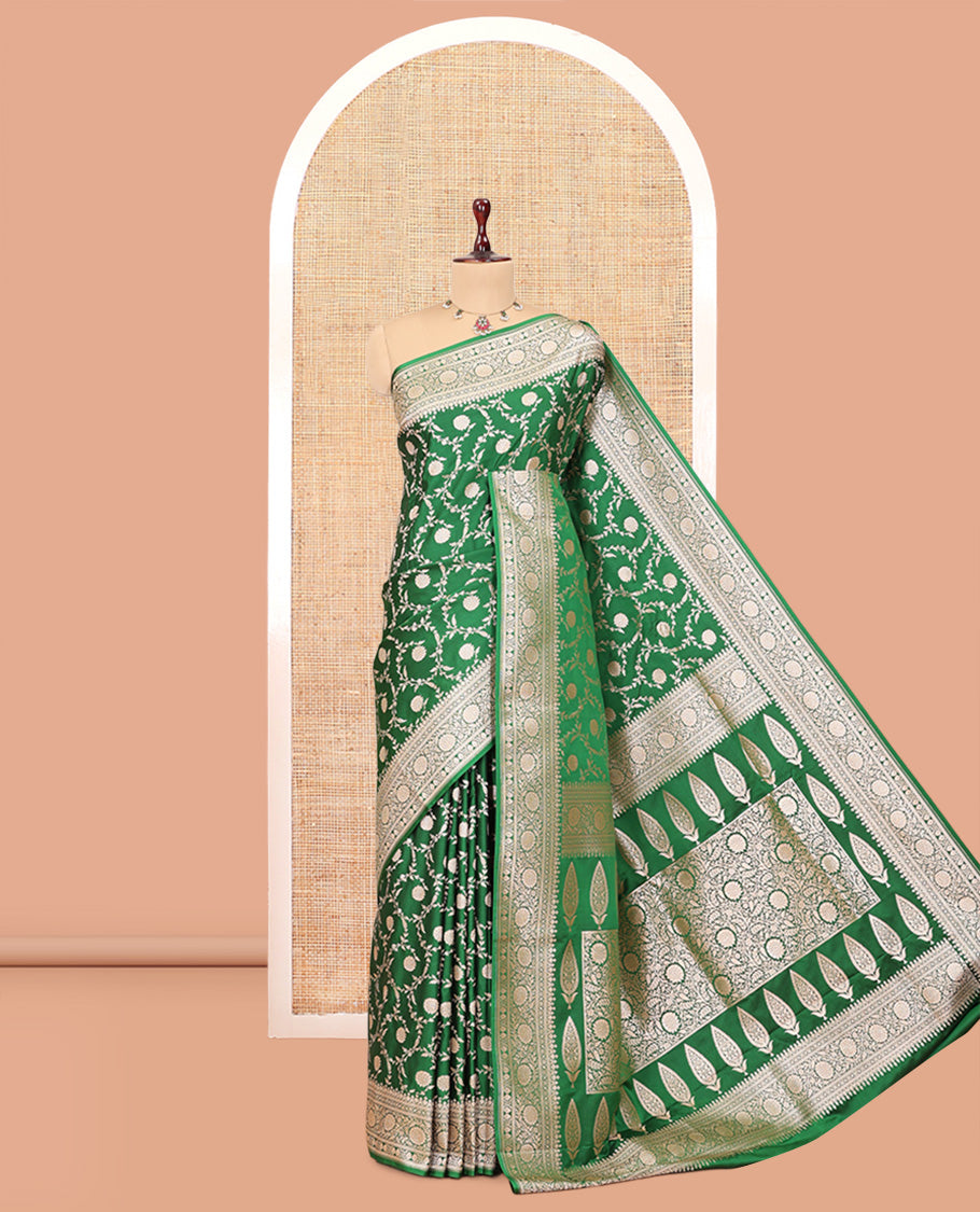 Green Semi-Banaras Satin Silk Saree