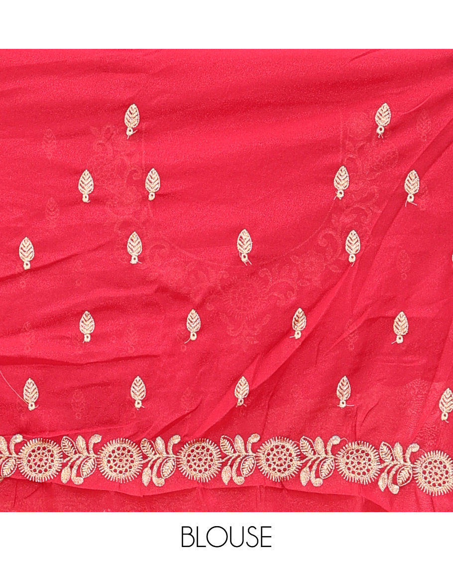 Blue Art Silk Half Saree Features Buttas Woven Skirt, Contrast Traditional Border, an Embroidered Blouse, and Contrast Scallop Embroidered Dhavani