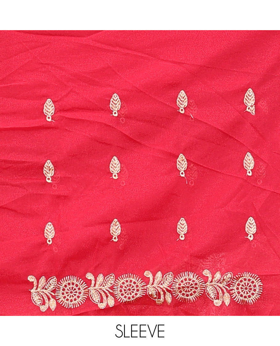 Blue Art Silk Half Saree Features Buttas Woven Skirt, Contrast Traditional Border, an Embroidered Blouse, and Contrast Scallop Embroidered Dhavani