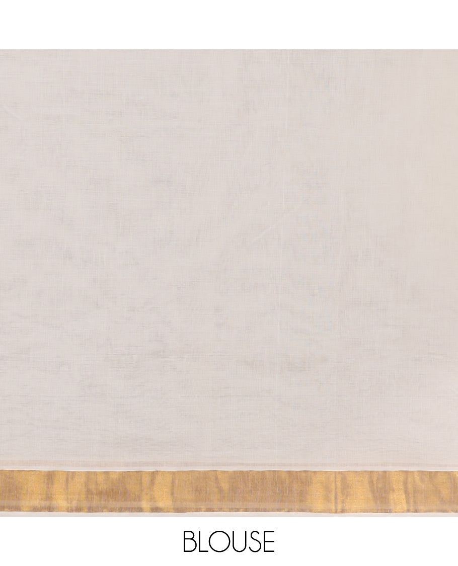 Cream plain design kerala saree, zari border & pallu of zari designs