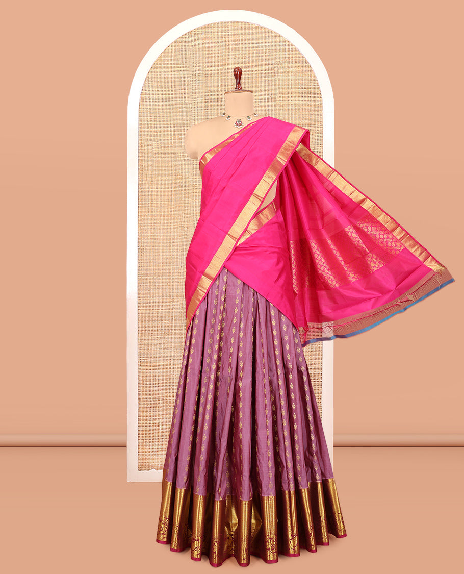 Onion Pink Pure-Silk Half Saree