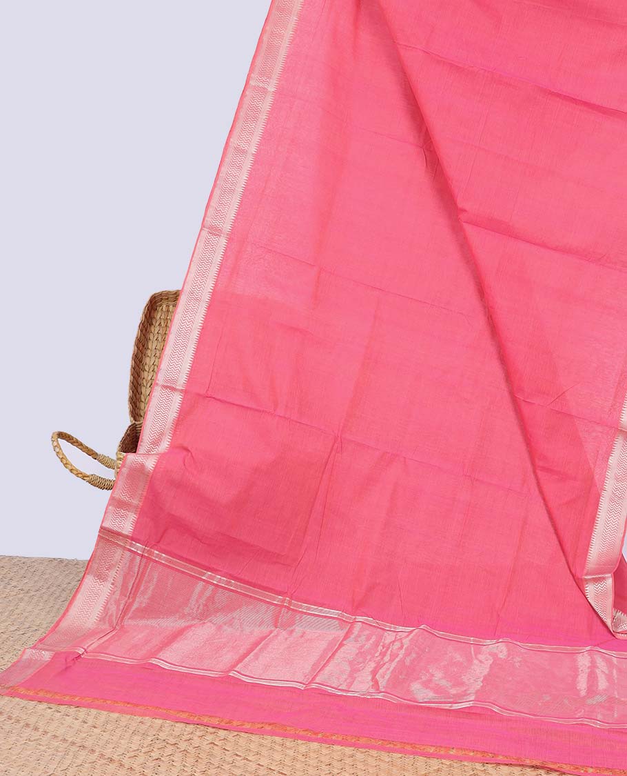 Light pink mangalgiri cotton saree with self zari design border & striped pallu