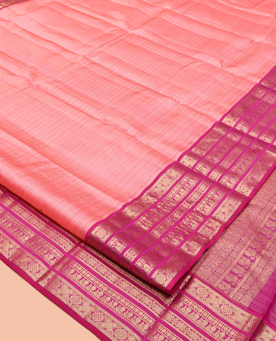 Pink Vasundhara Lite Silk Mix Saree, Steeped with Zari Stripes, a Contrast Traditional Zari Border, Intricate Pallu, and a Contrast Blouse