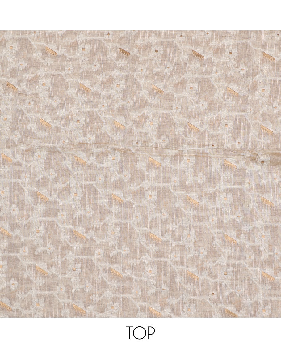 Cream chudidhar material set, ikkat floral design top , blue plain bottom & ikkat floral zari design dupatta
