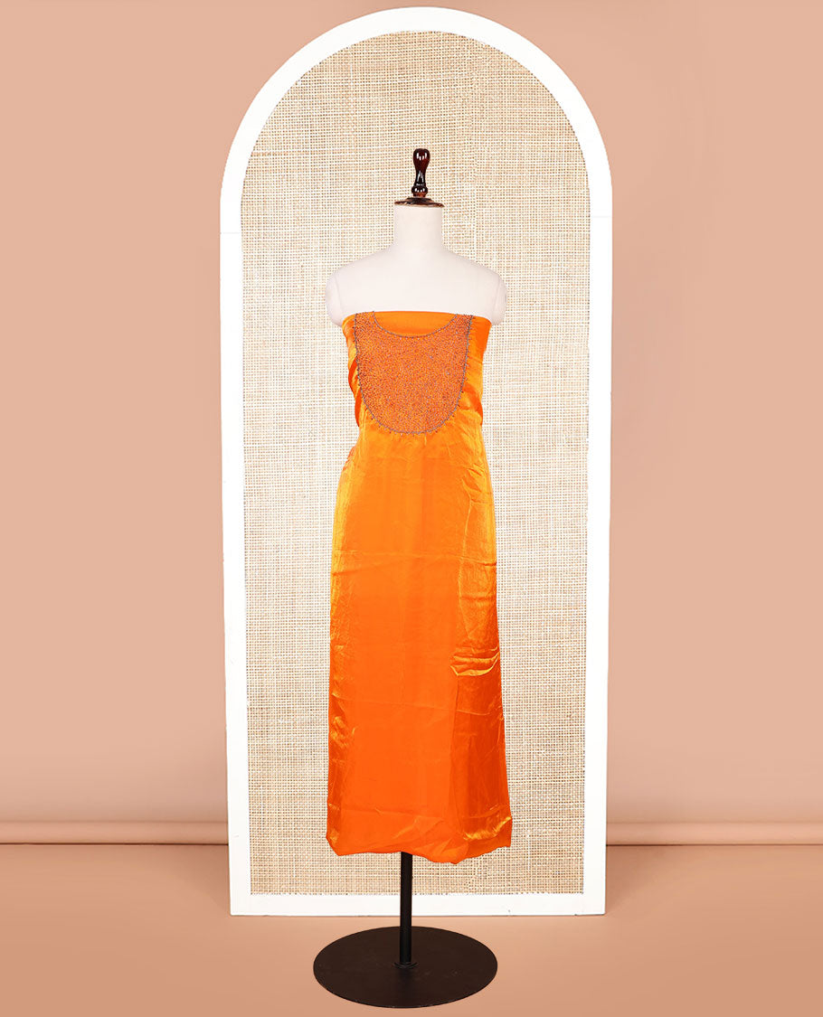 Orange moti handwork velvet organza chudidhar material top with american crepe pant & one side handwork dupatta