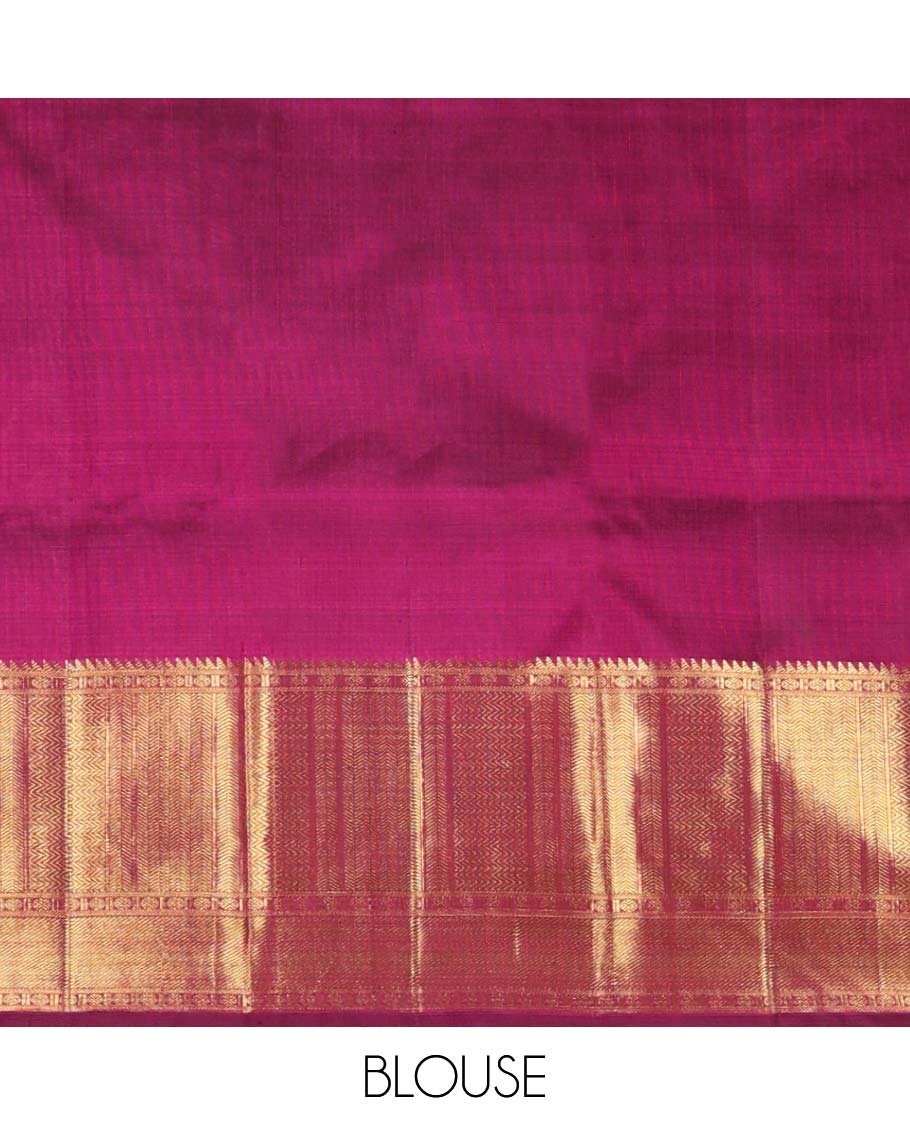 Dark pink floral design silk saree with self border of paun, vanki, banaras design & zari design pallu