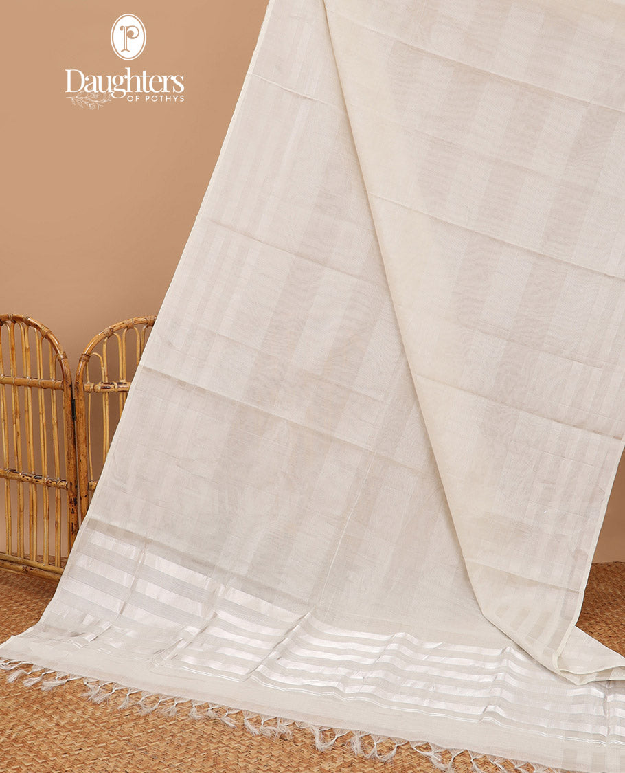 Borderless striped kasavu saree with silver zari striped pallu