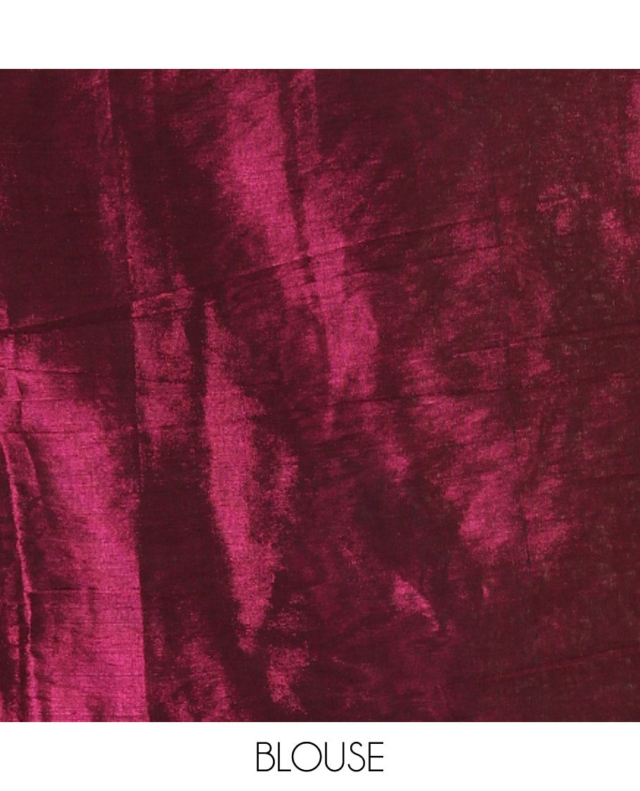Borderless purple mirror work khadi tissue saree, mirror work pallu, and a matching blouse