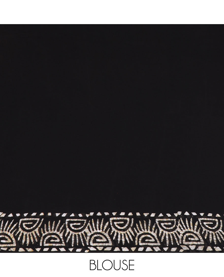 Black pathink print georgette saree with pathink print pallu & running blouse