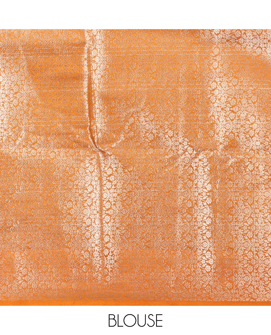 Orange Assam Silk Saree, Finely Crafted with Zari Checks, Highlighted by a Floral Zari Border, Intricate Pallu, and a Matching Blouse