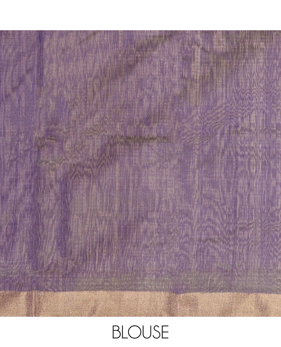 Violet floral, animal motifs chanderi cotton saree with self zari border & geometric design pallu