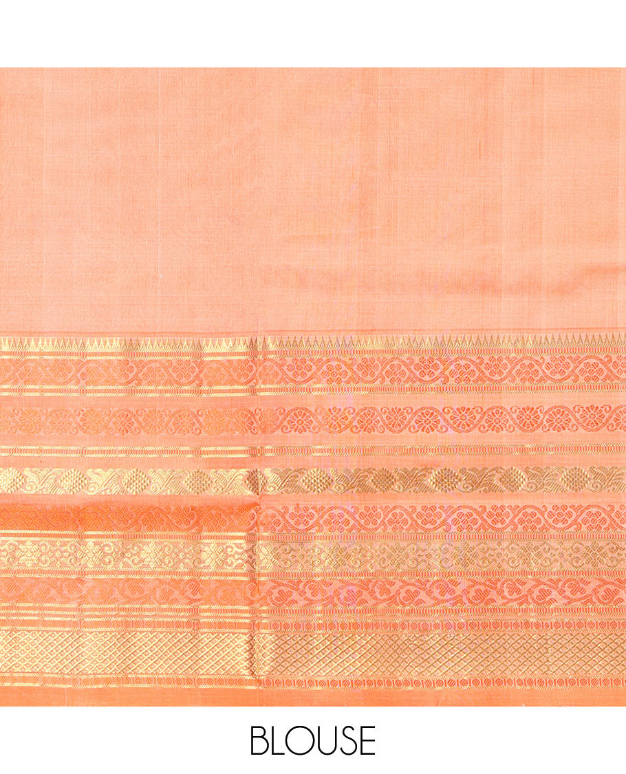 Ivory Venkatagiri Silk Saree, Enthralled with Pichwai Lotus Buttas All Over Its Body, Complemented by a Contrast Traditional Zari Design Border, Pallu of Jaal Designs, and Paired with a Contrast Blouse