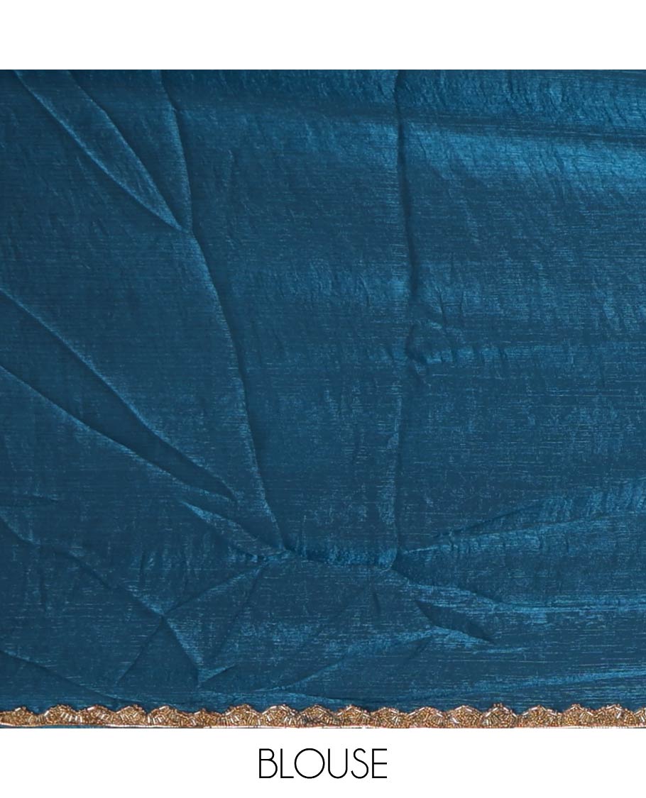 Blue fendy chiffon saree with hand work border & self pallu along with hand work blouse