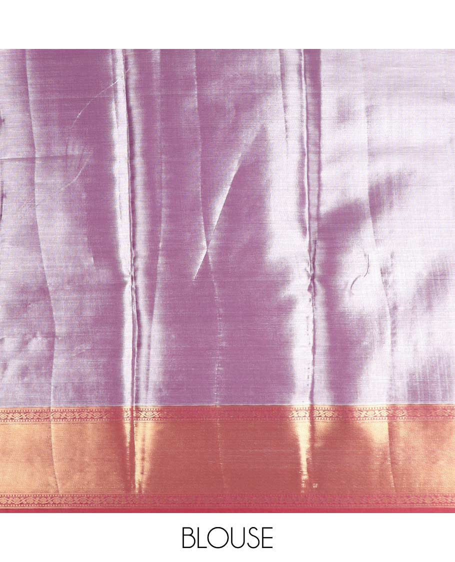 Pink floral jacquard budget silk saree with contrast zari design border & intricate zari design pallu