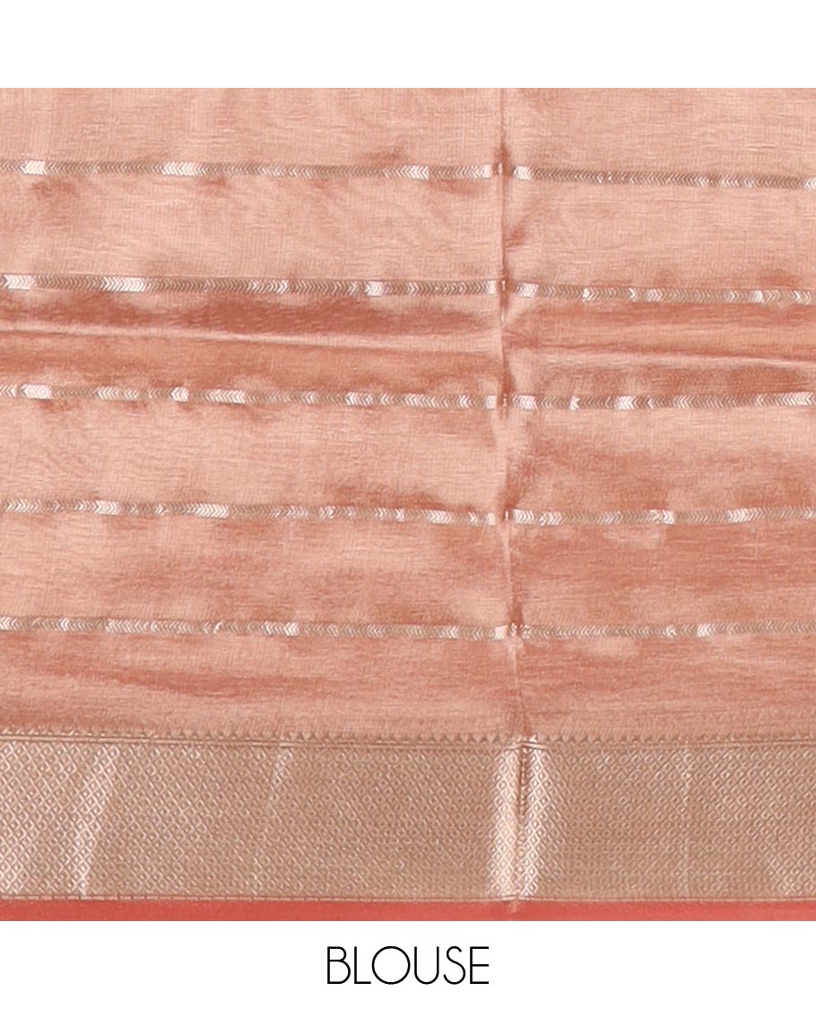 Red striped semi tissue saree with contrast zari border & zari design pallu