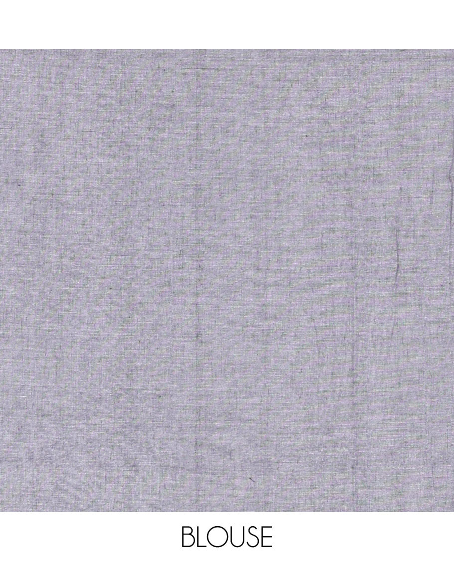 Borderless Grey Khadi Mul Cotton Saree, Artfully Designed with Heart Motifs Embroidery Across Its Body, Pallu mirrors the Same Design, and Paired with a Matching Blouse