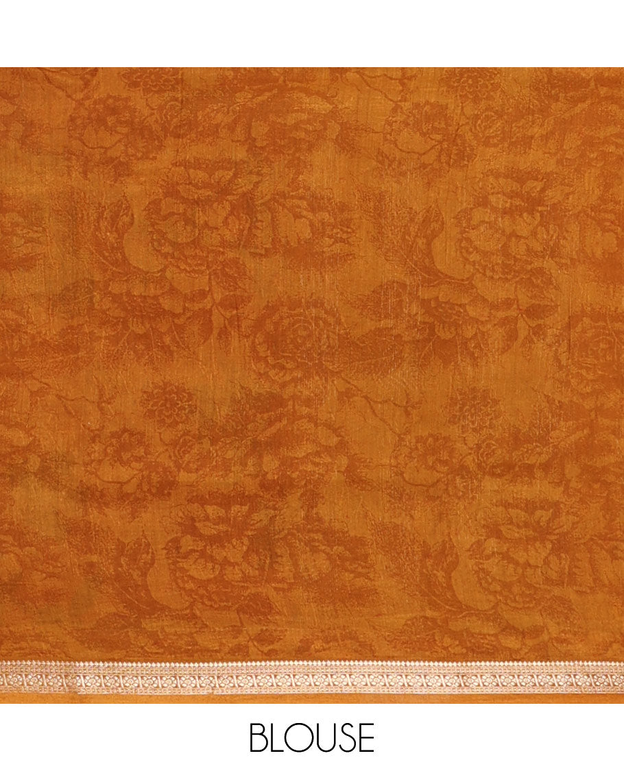 Maroon screen print chanderi cotton saree with bentex rudhraksh veldhari border & chick pallu along with contrast blouse