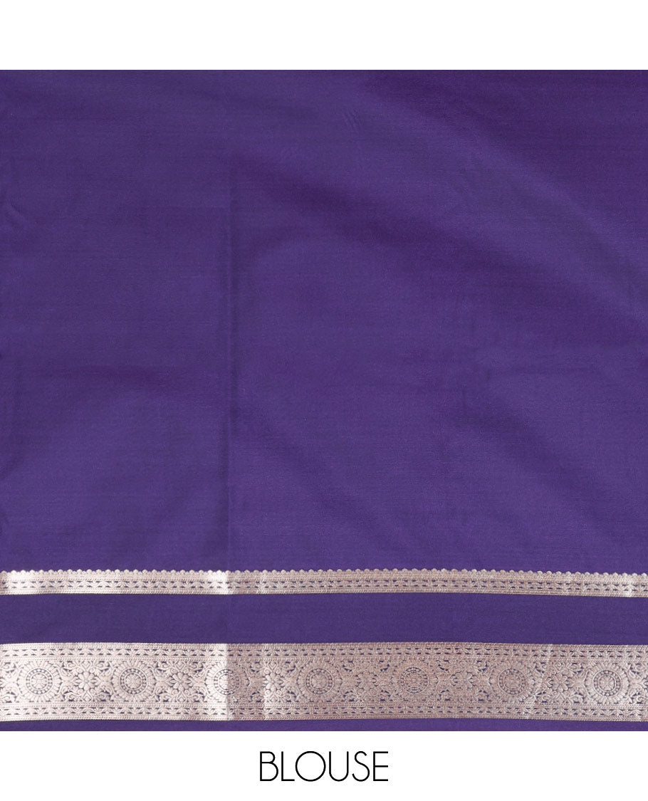 Peacock green zari butta semi soft silk saree with rettai pettu, diamond border grand pallu along with plain blouse