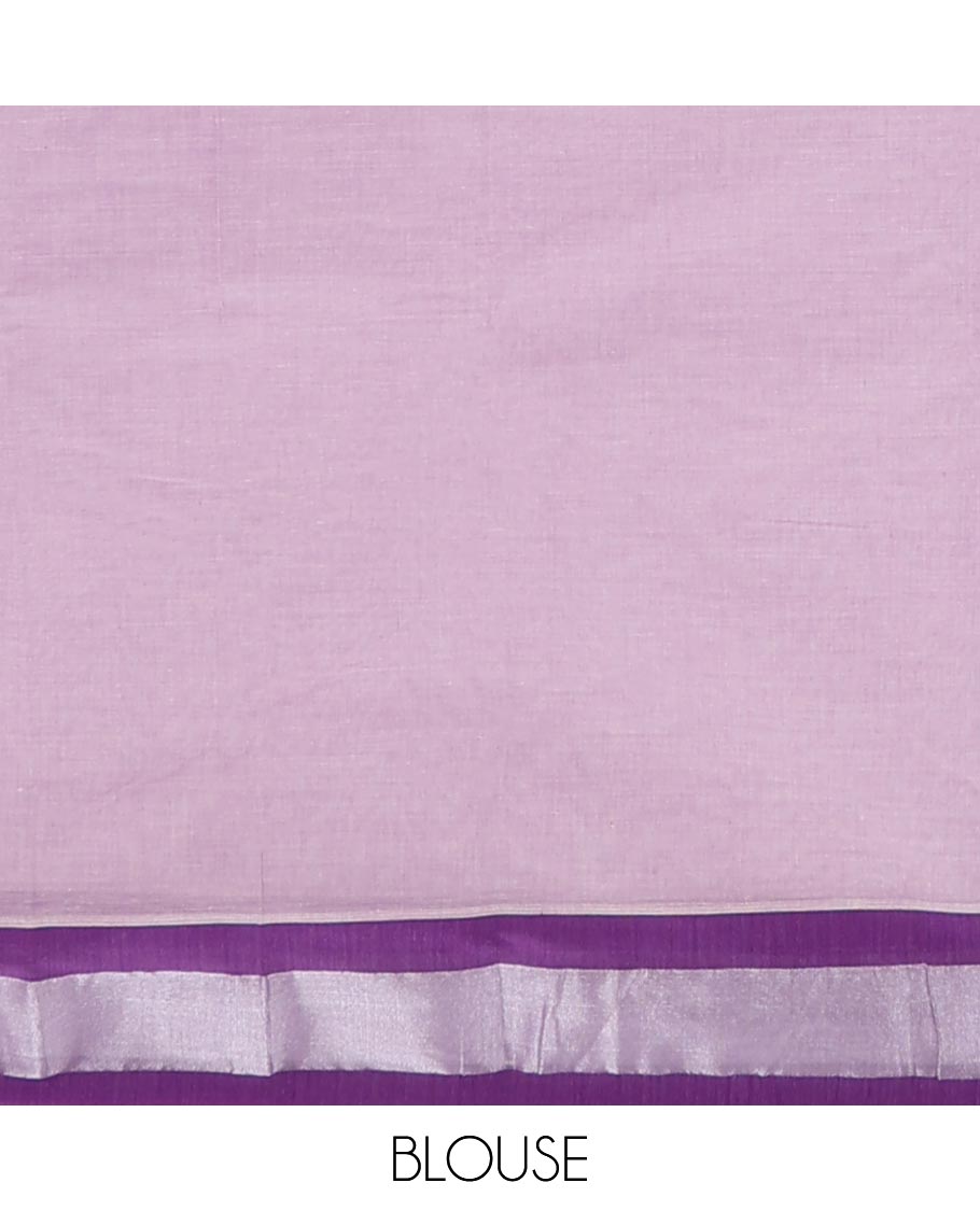 Lavender ancient style design chirla cottton saree with contrast border & intricate design pallu